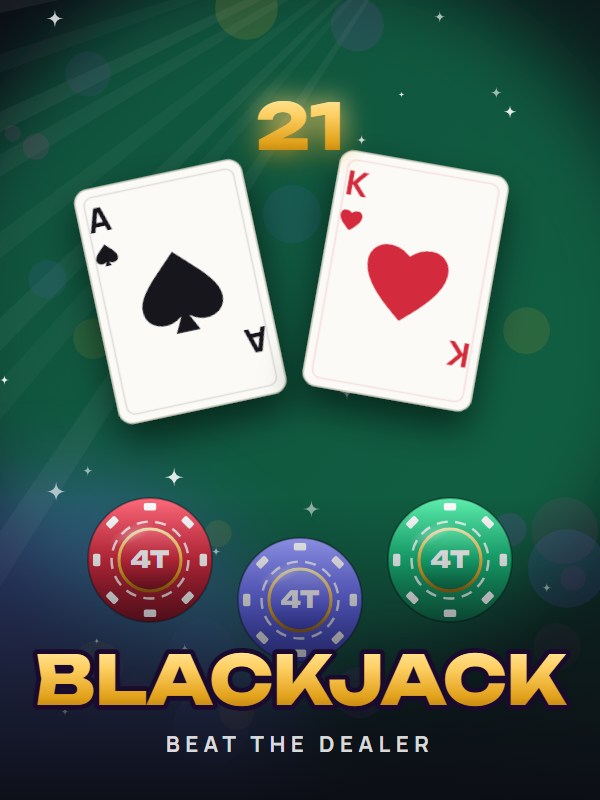 Blackjack hand of ace and king making 21 above three casino chips