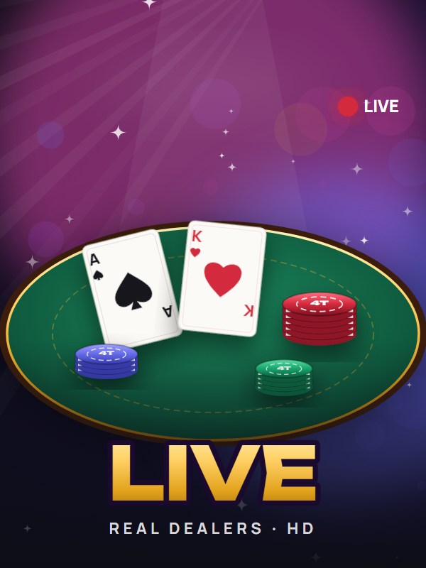 Live dealer blackjack table with an ace, a king and stacks of chips